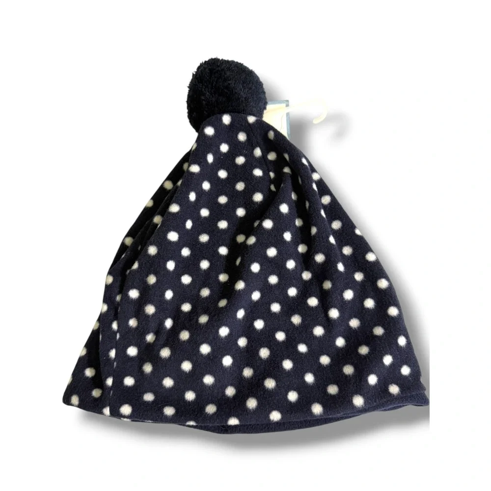Baby Gap Navy White Polka Dot Fleece Pom Pom Beanie Hat Kids M/L 4-5 NWT